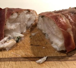 Ovnbagt Torsk i Serranoskinke