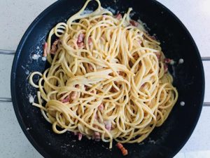 Carbonara med røget bacon