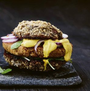 Vegetarburger med portobello og kikærtebøf