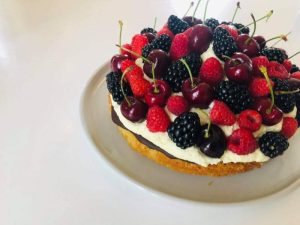 Mazarintærte med frugt