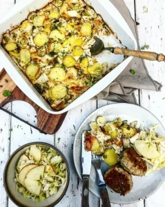 Grøntsagsgratin med kartofler, porrer og selleri