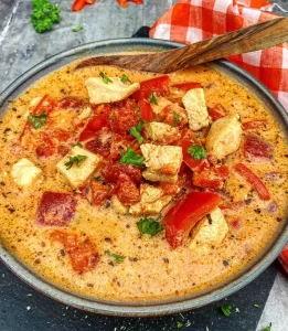 Peberfrugtsuppe med kylling og tomat